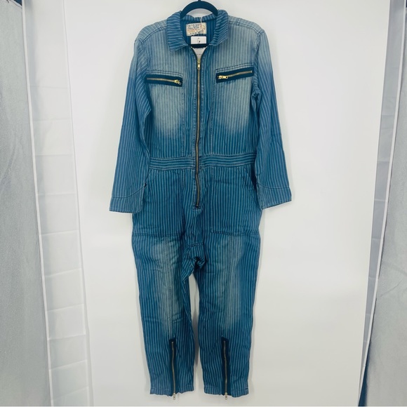 FREE PEOPLE × Sandrine Rose Striped Denim Zip Jumpsuit Slouchy Utility - Picture 2 of 6